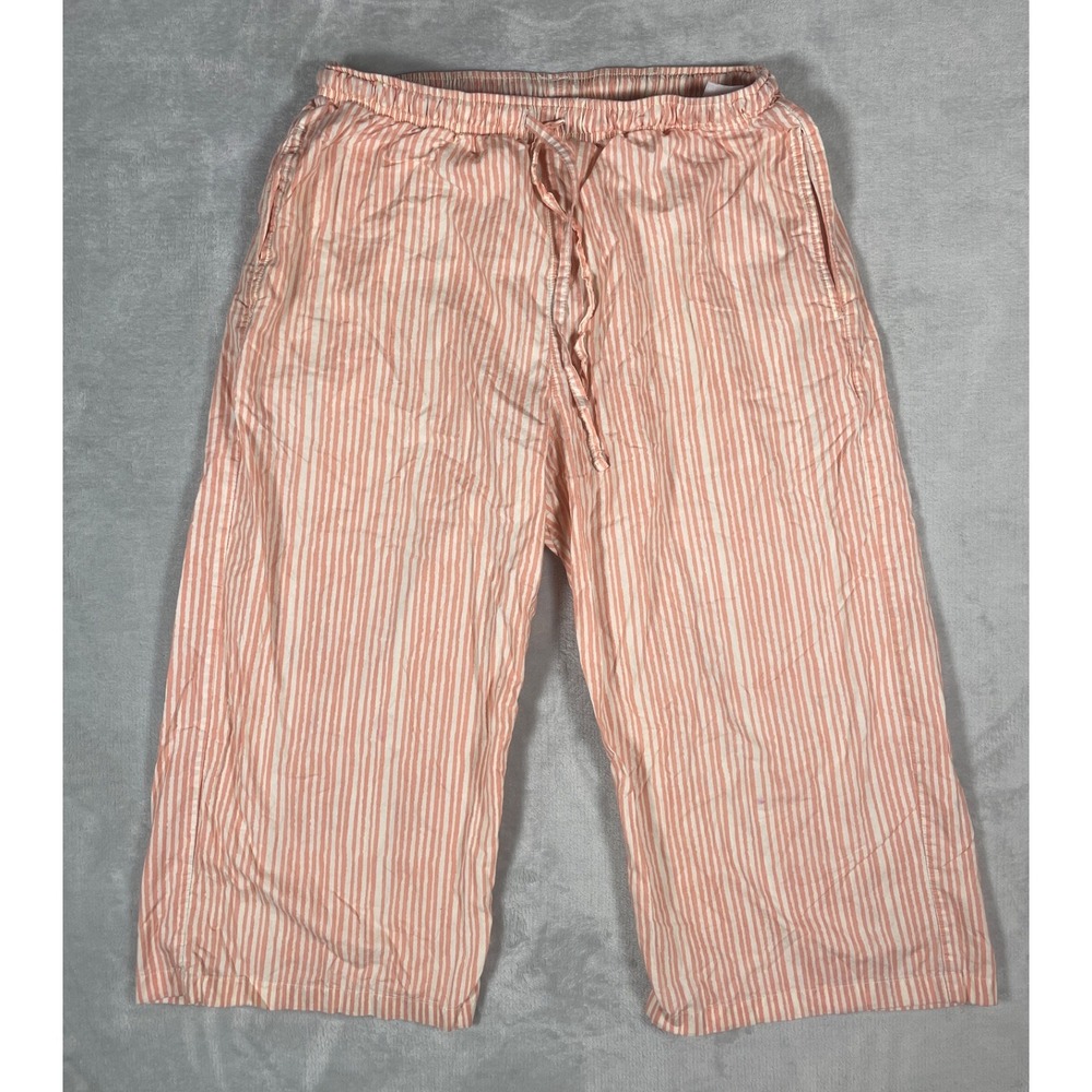Uniqlo Easy Pants Women M Pink White Stripe Cotton Wide Leg Summer Beach Cropped
